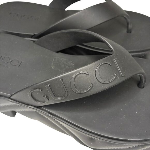 Gucci Rubber Chevron Logo Platform Thong Sandals Black Size 37 Box & Dust Bag - Picture 7 of 13